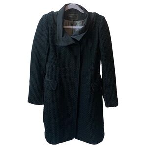 BCBGMAXAZRIA Wool Blend Black  Pea Coat Woven Fold Over High Neck XXS